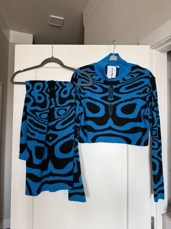 ASOS Dresses & Skirts - ASOS Bright Blue and Black Patterned Knit Top